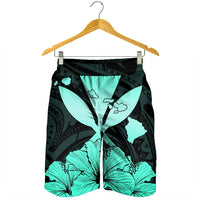 Hawaiian Kanaka Men's Shorts Hibiscus Polynesian Love - Turquoise - AH - Polynesian Pride