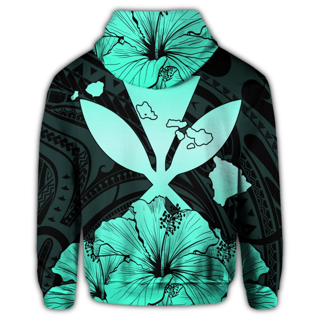 Hawaiian Kanaka Zip Hoodie Hibiscus Polynesian Love Turquoise - Polynesian Pride