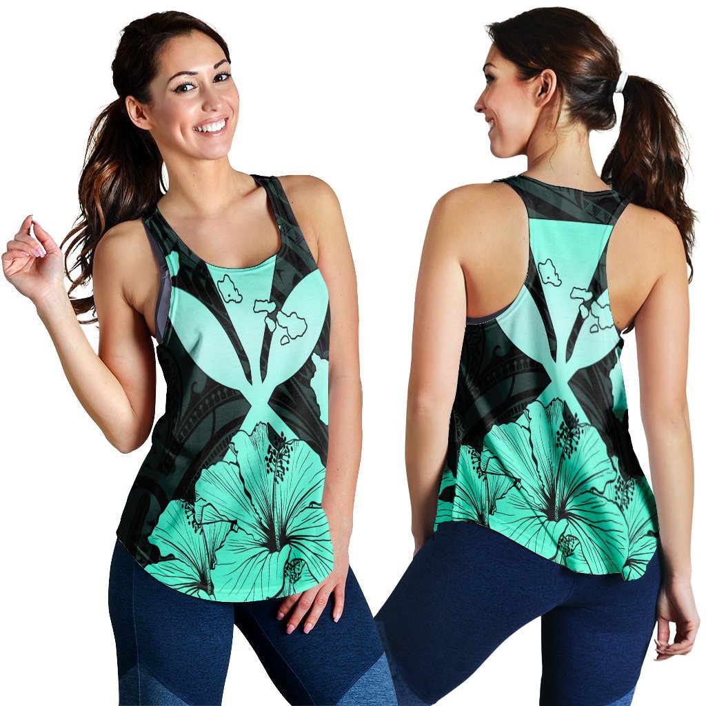 Hawaiian Kanaka Racerback Tank Hibiscus Polynesian Love - Turquoise - AH Black - Polynesian Pride