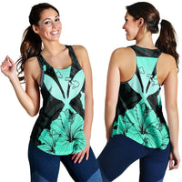 Hawaiian Kanaka Racerback Tank Hibiscus Polynesian Love - Turquoise - AH Black - Polynesian Pride