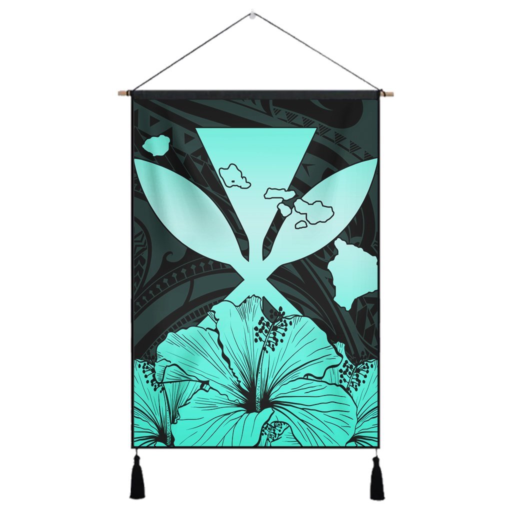 Hawaiian Kanaka Hanging Poster Hibiscus Polynesian Love - Turquoise - AH Hanging Poster Cotton And Linen - Polynesian Pride