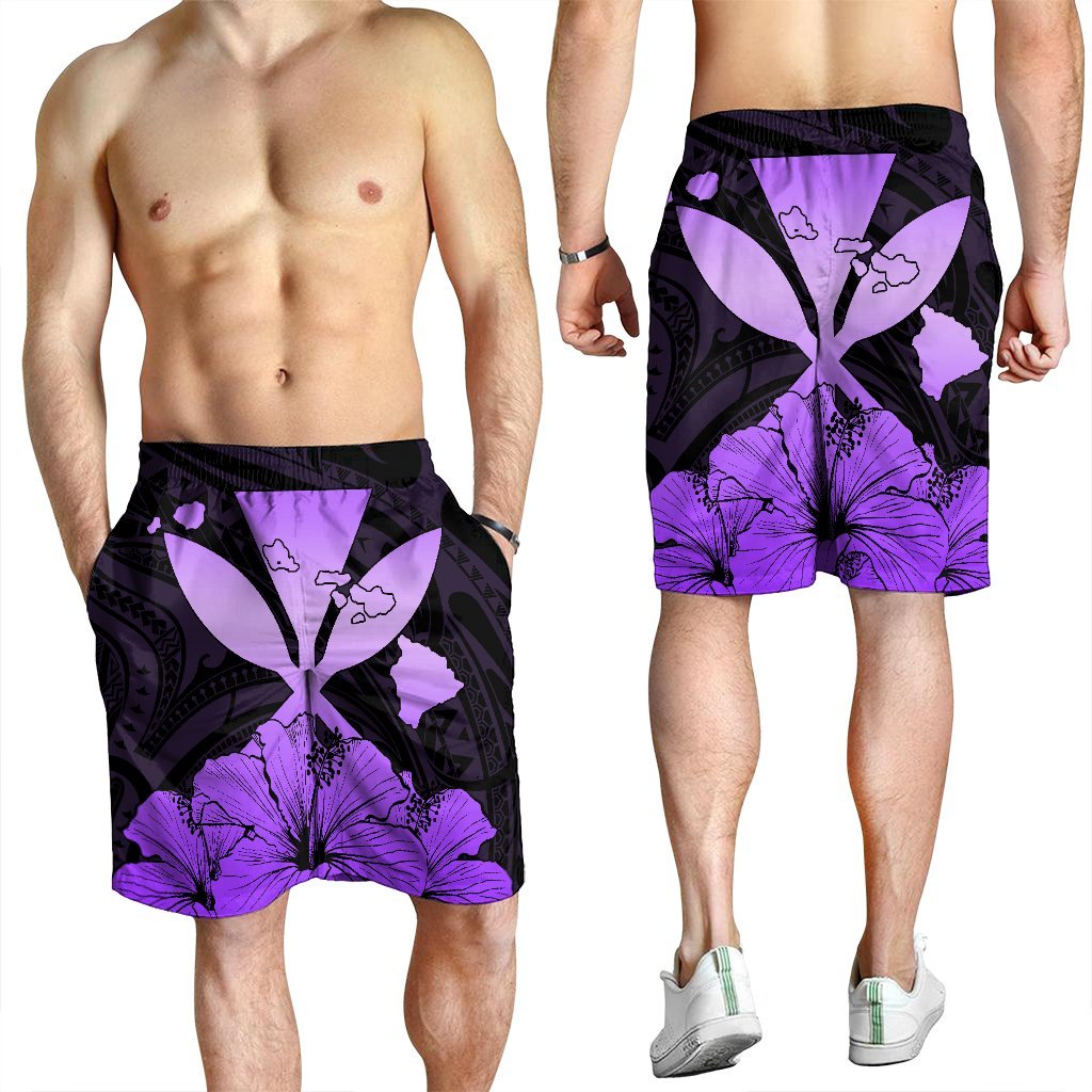 Hawaiian Kanaka Men's Shorts Hibiscus Polynesian Love - Violet - AH - Polynesian Pride