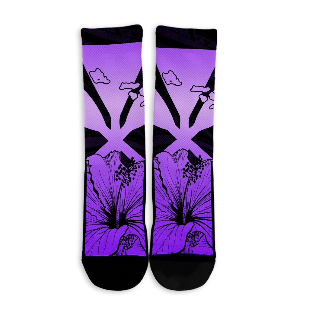Hawaiian Kanaka Crew Socks Hibiscus Polynesian Love - Violet - AH - Polynesian Pride