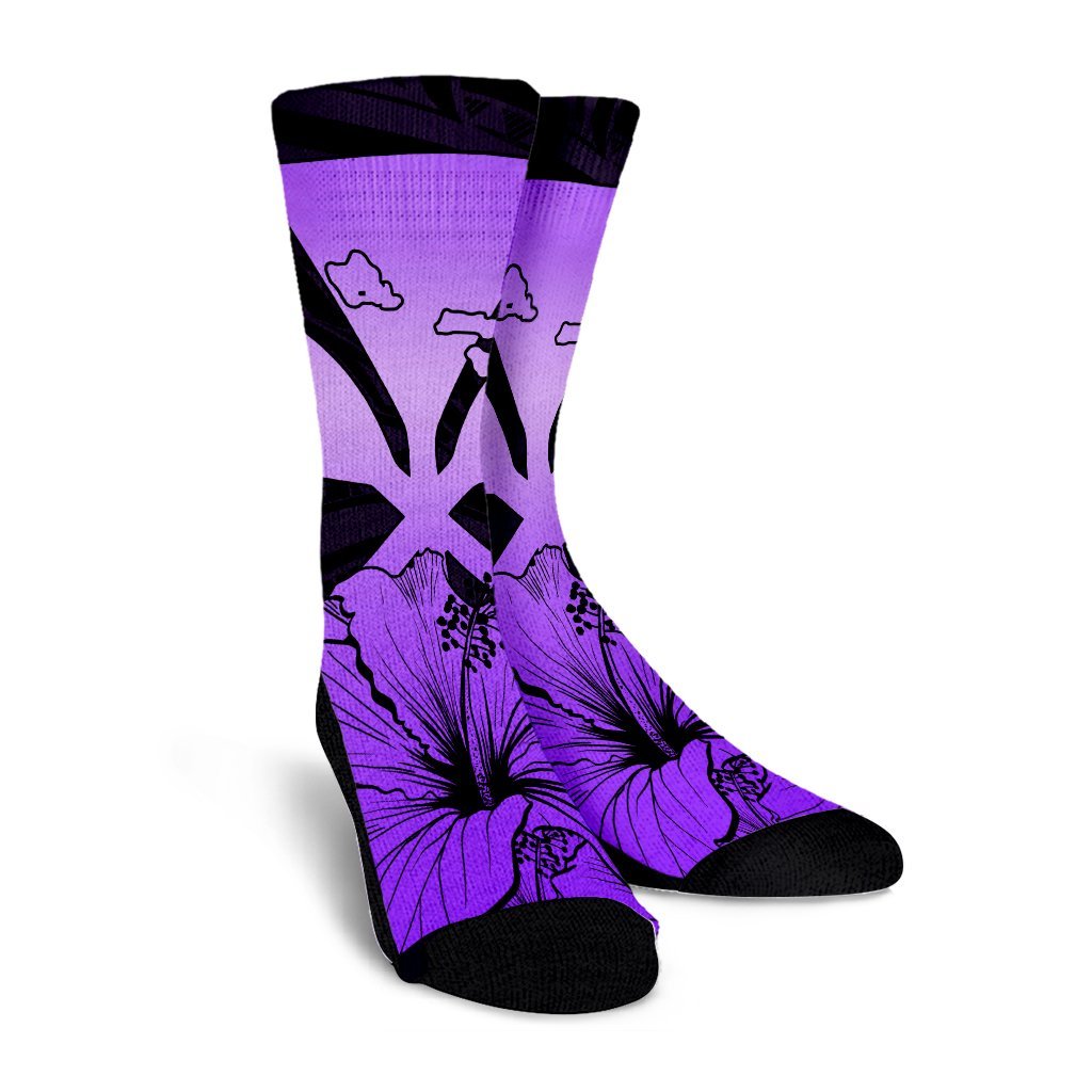 Hawaiian Kanaka Crew Socks Hibiscus Polynesian Love - Violet - AH - Polynesian Pride