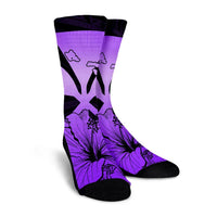 Hawaiian Kanaka Crew Socks Hibiscus Polynesian Love - Violet - AH - Polynesian Pride