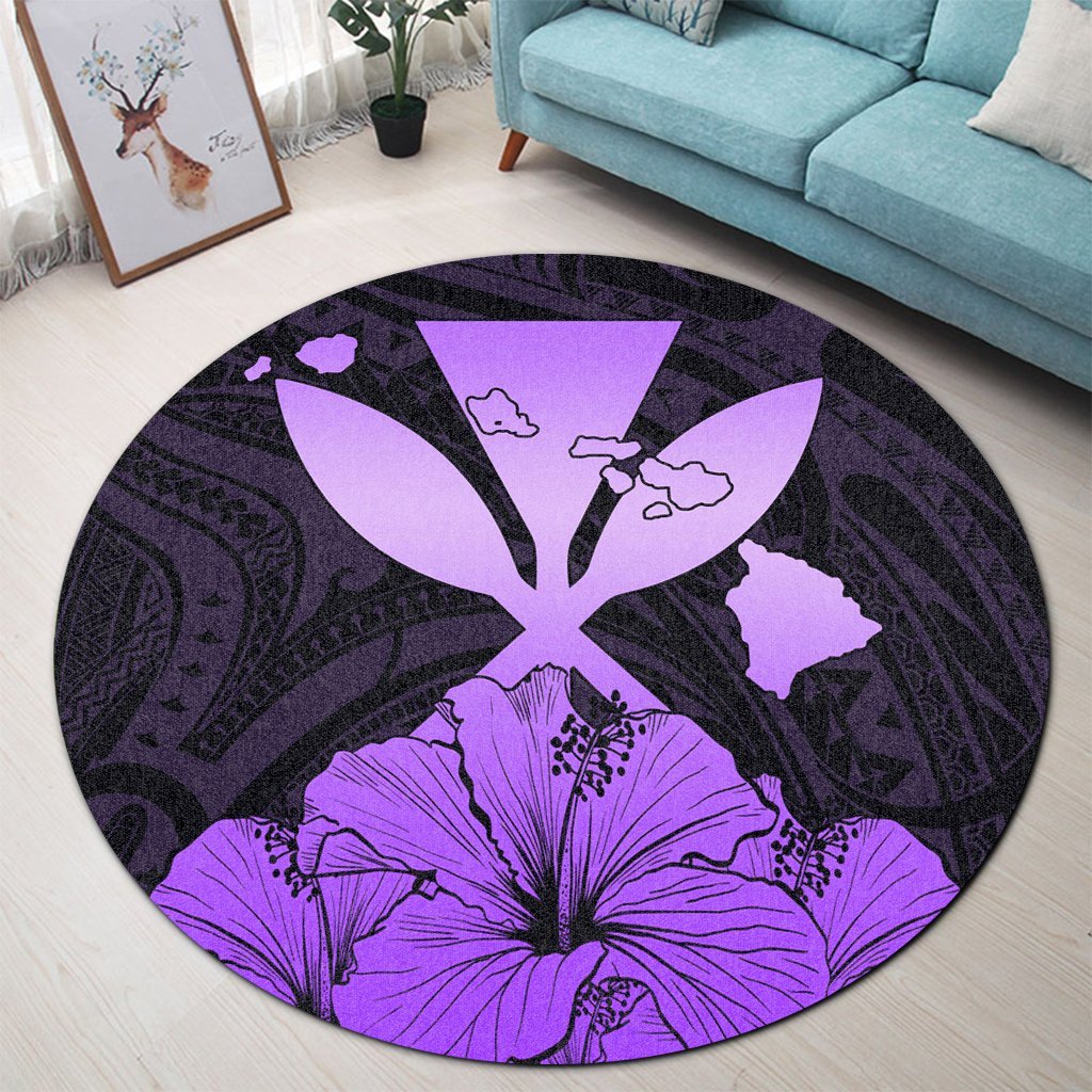 Hawaiian Kanaka Round Carpet Hibiscus Polynesian Love - Violet - AH - Polynesian Pride