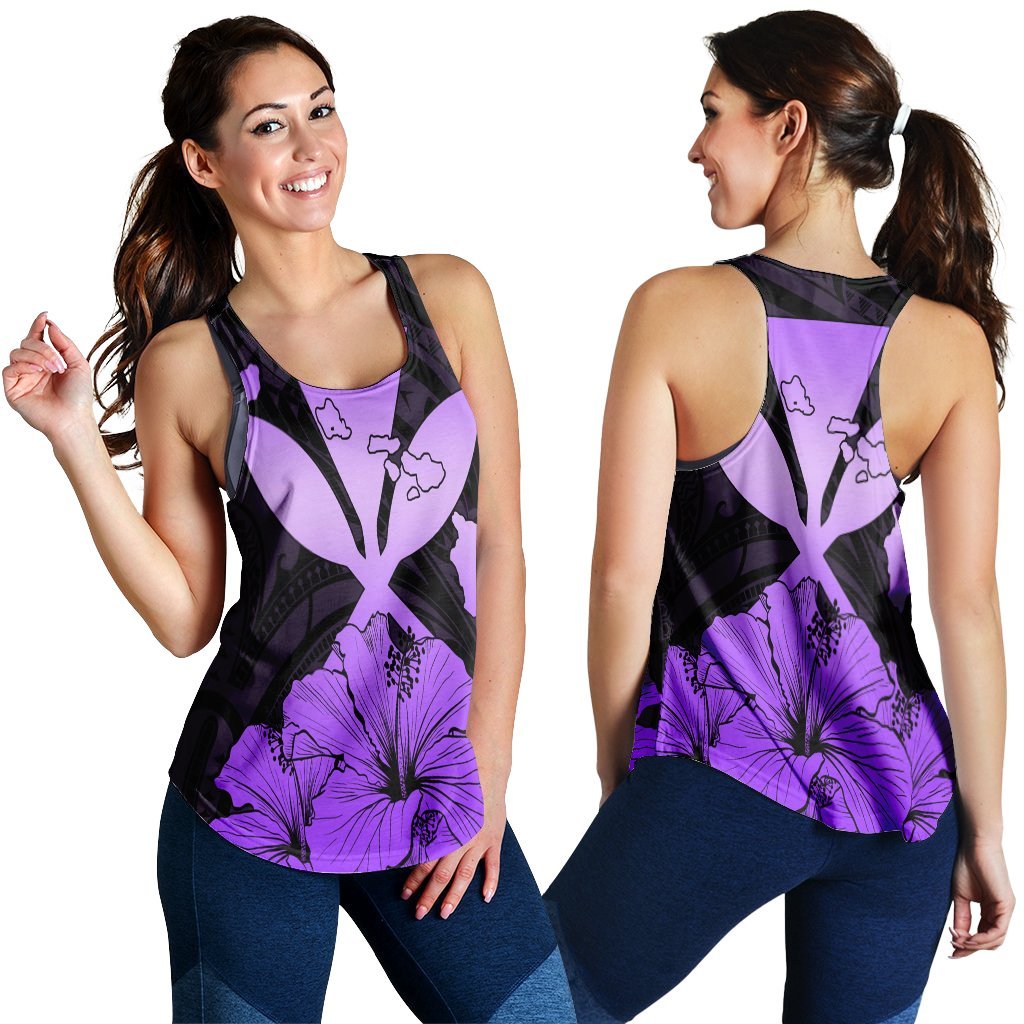 Hawaiian Kanaka Racerback Tank Hibiscus Polynesian Love - Violet - AH Black - Polynesian Pride