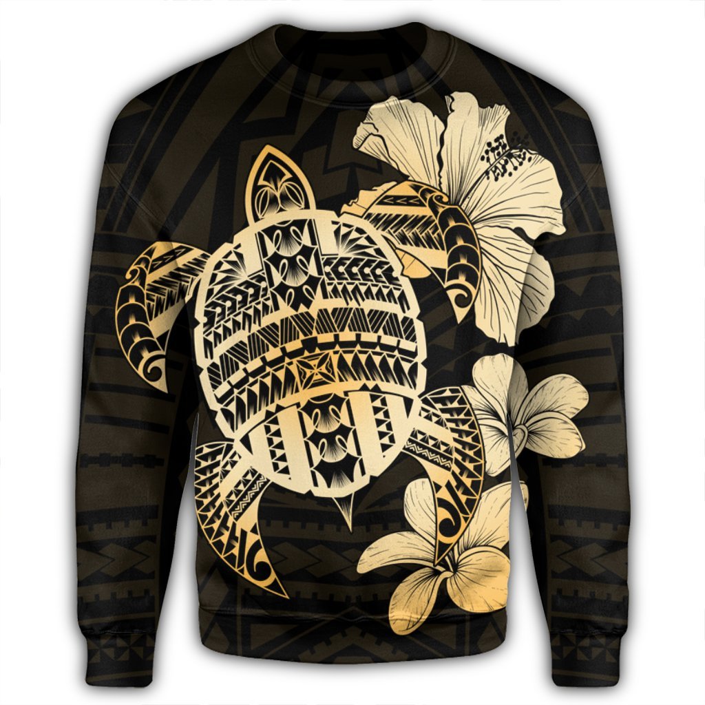 Hawaiian Kanaka Hibiscus Plumeria Mix Polynesian Turtle Sweatshirt - AH - Polynesian Pride