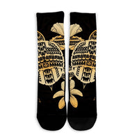Hawaiian Kanaka Hibiscus Plumeria Mix Polynesian Turtle Crew Socks - AH - Polynesian Pride