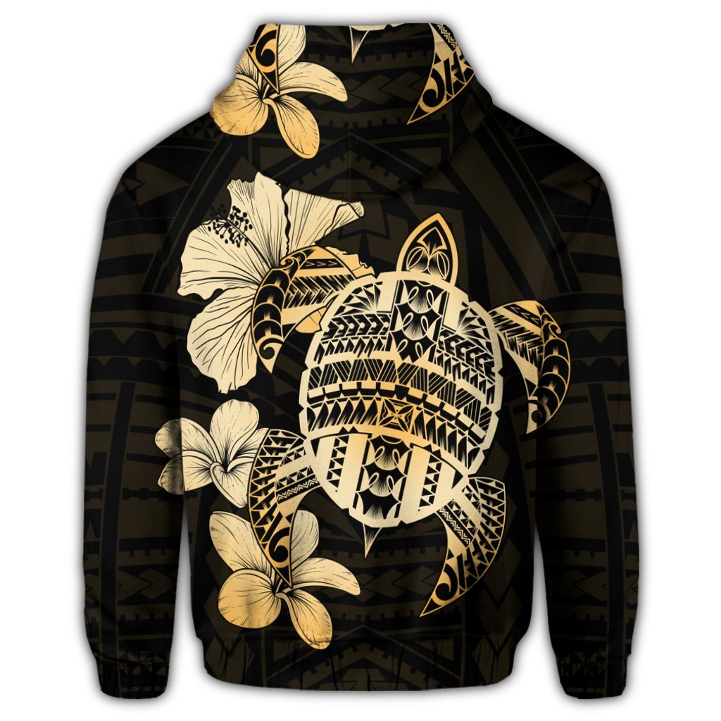 Hawaiian Kanaka Hibiscus Plumeria Mix Polynesian Turtle Zip Hoodie - Polynesian Pride