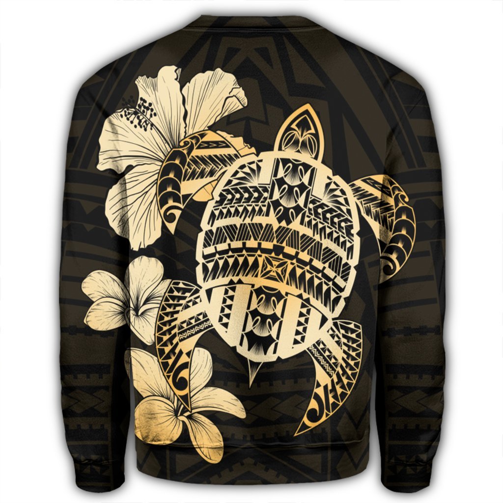Hawaiian Kanaka Hibiscus Plumeria Mix Polynesian Turtle Sweatshirt - AH - Polynesian Pride