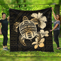 Hawaiian Kanaka Hibiscus Plumeria Mix Polynesian Turtle Premium Quilts - AH Black - Polynesian Pride