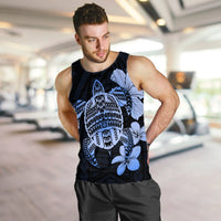 Hawaiian Kanaka Hibiscus Plumeria Mix Polynesian Turtle Tank Top - Blue - AH - Polynesian Pride