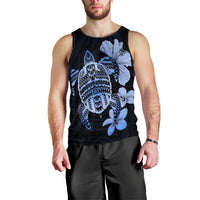 Hawaiian Kanaka Hibiscus Plumeria Mix Polynesian Turtle Tank Top - Blue - AH Black - Polynesian Pride