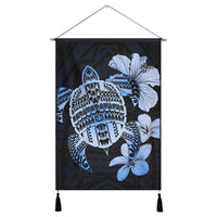 Hawaiian Kanaka Hibiscus Plumeria Mix Polynesian Turtle Hanging Poster - Blue - AH Hanging Poster Cotton And Linen - Polynesian Pride
