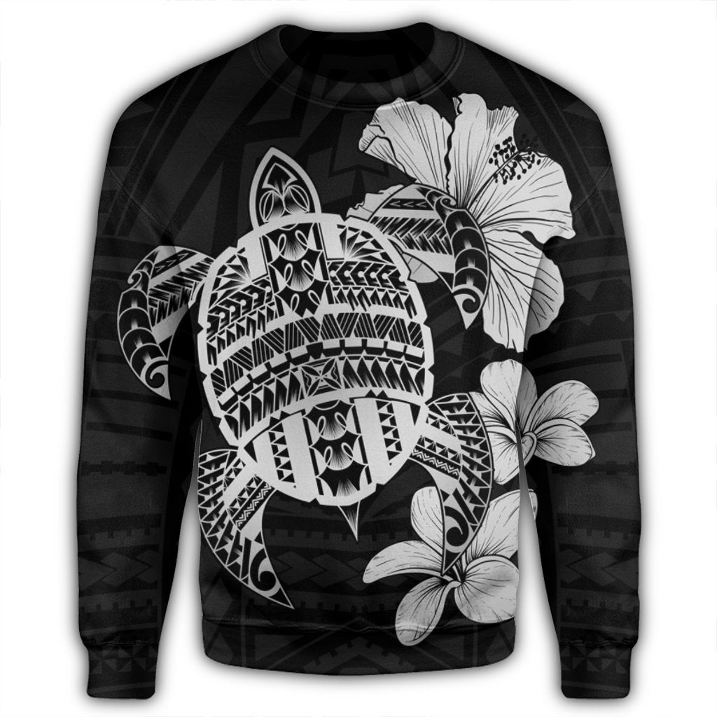 Hawaiian Kanaka Hibiscus Plumeria Mix Polynesian Turtle Sweatshirt - Gray - AH - Polynesian Pride