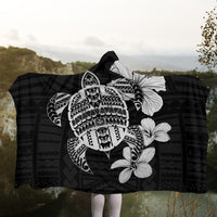 Hawaiian Kanaka Hibiscus Plumeria Mix Polynesian Turtle Hooded Blanket - Gray - AH - Polynesian Pride