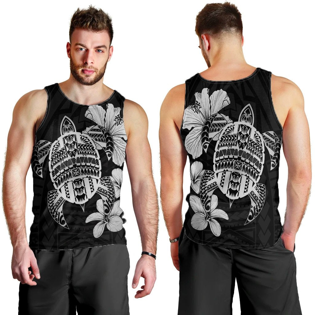 Hawaiian Kanaka Hibiscus Plumeria Mix Polynesian Turtle Tank Top - Gray - AH - Polynesian Pride