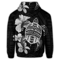 Hawaiian Kanaka Hibiscus Plumeria Mix Polynesian Turtle Hoodie Gray - Polynesian Pride