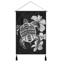 Hawaiian Kanaka Hibiscus Plumeria Mix Polynesian Turtle Hanging Poster - Gray - AH Hanging Poster Cotton And Linen - Polynesian Pride