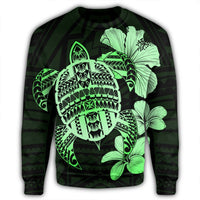 Hawaiian Kanaka Hibiscus Plumeria Mix Polynesian Turtle Sweatshirt - Green - AH - Polynesian Pride