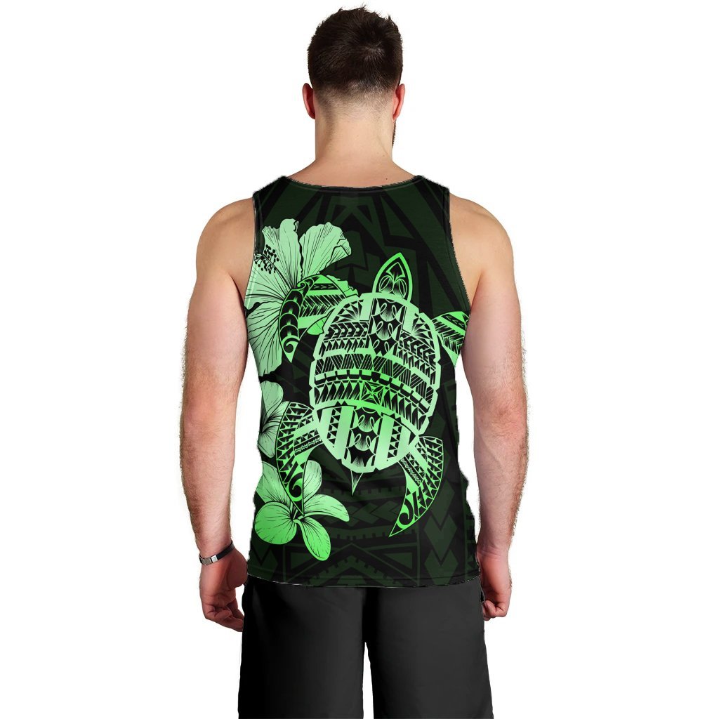 Hawaiian Kanaka Hibiscus Plumeria Mix Polynesian Turtle Tank Top - Green - AH - Polynesian Pride