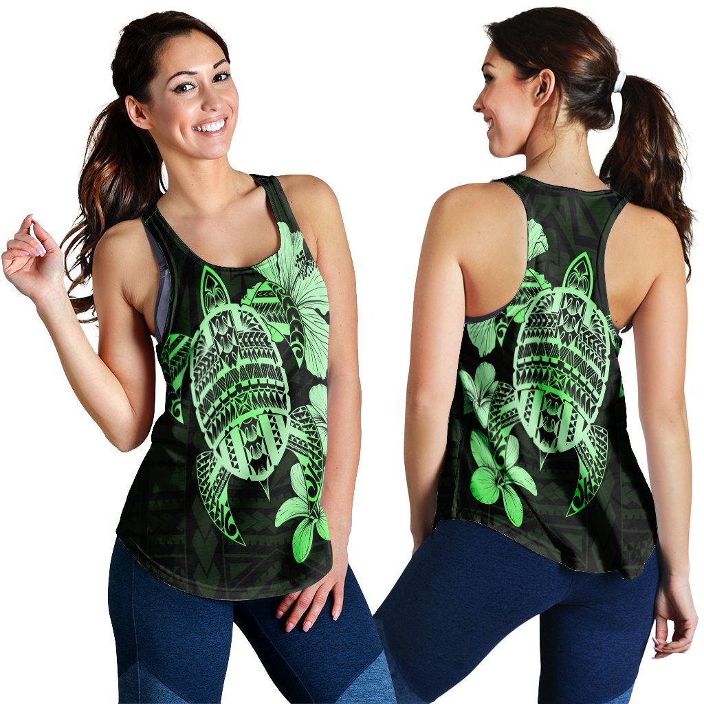 Hawaiian Kanaka Hibiscus Plumeria Mix Polynesian Turtle Racerback Tank - Green - AH Black - Polynesian Pride