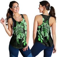 Hawaiian Kanaka Hibiscus Plumeria Mix Polynesian Turtle Racerback Tank - Green - AH Black - Polynesian Pride