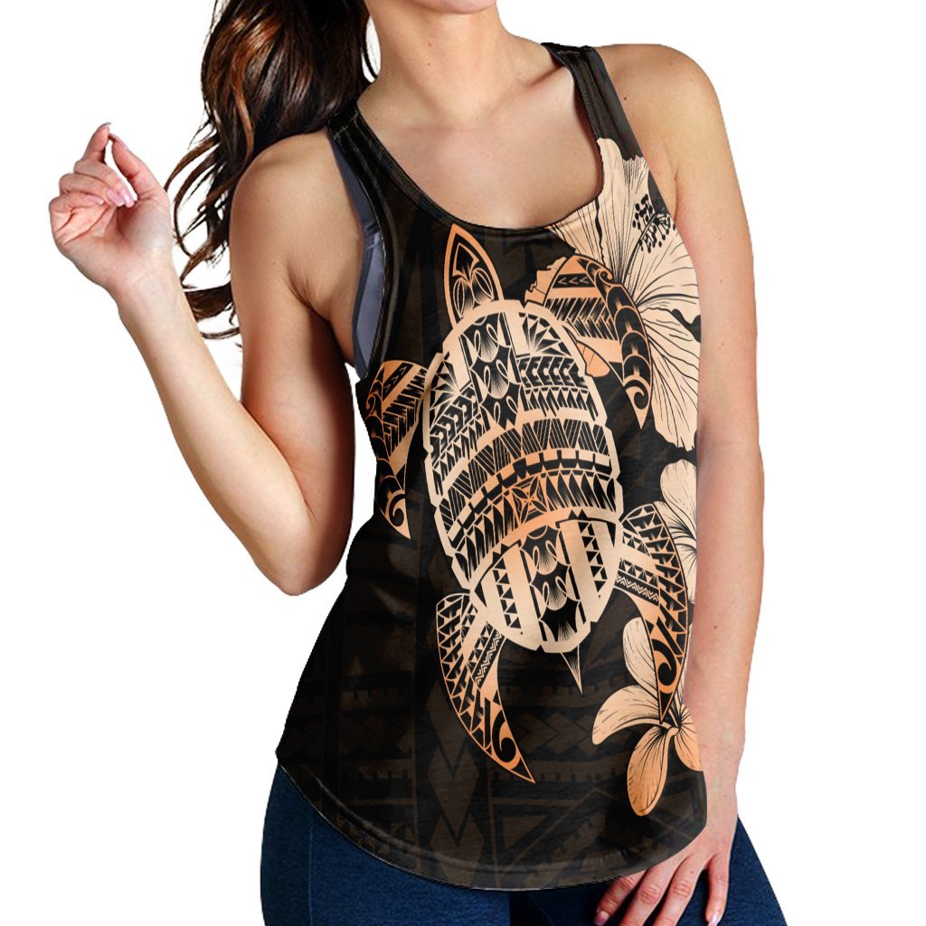 Hawaiian Kanaka Hibiscus Plumeria Mix Polynesian Turtle Racerback Tank - Orange - AH - Polynesian Pride