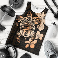 Hawaiian Kanaka Hibiscus Plumeria Mix Polynesian Turtle Tank Top - Orange - AH - Polynesian Pride