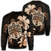 Hawaiian Kanaka Hibiscus Plumeria Mix Polynesian Turtle Sweatshirt - Orange - AH Unisex Black - Polynesian Pride