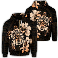 Hawaiian Kanaka Hibiscus Plumeria Mix Polynesian Turtle Zip Hoodie Orange Unisex Art - Polynesian Pride