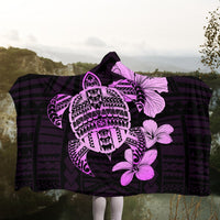 Hawaiian Kanaka Hibiscus Plumeria Mix Polynesian Turtle Hooded Blanket - Pink - AH - Polynesian Pride