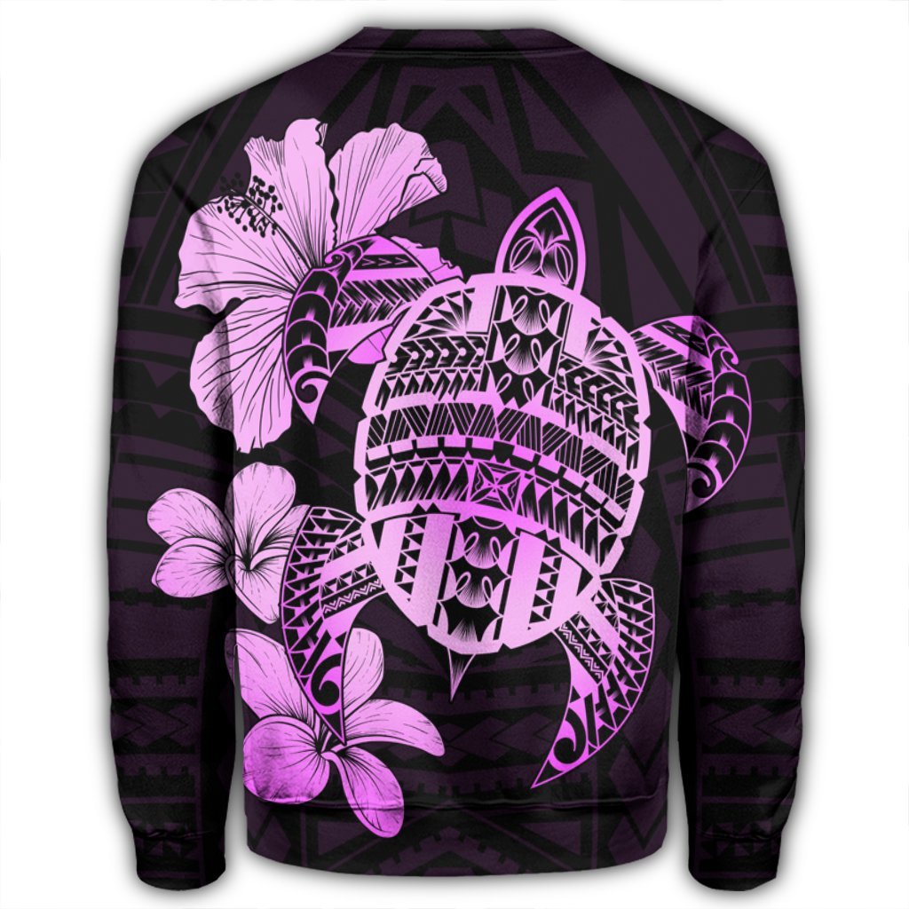 Hawaiian Kanaka Hibiscus Plumeria Mix Polynesian Turtle Sweatshirt - Pink - AH - Polynesian Pride