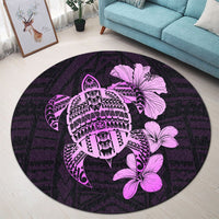 Hawaiian Kanaka Hibiscus Plumeria Mix Polynesian Turtle Round Carpet - Pink - AH - Polynesian Pride