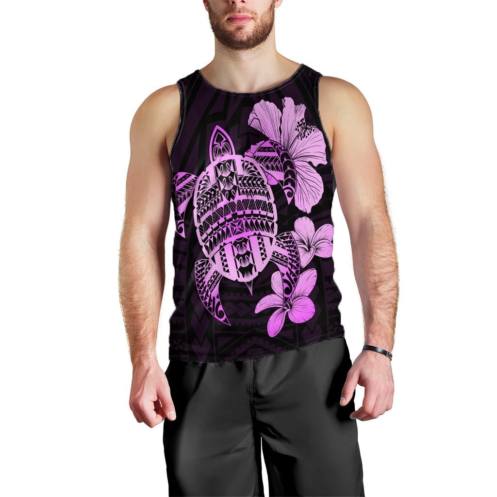 Hawaiian Kanaka Hibiscus Plumeria Mix Polynesian Turtle Tank Top - Pink - AH Black - Polynesian Pride