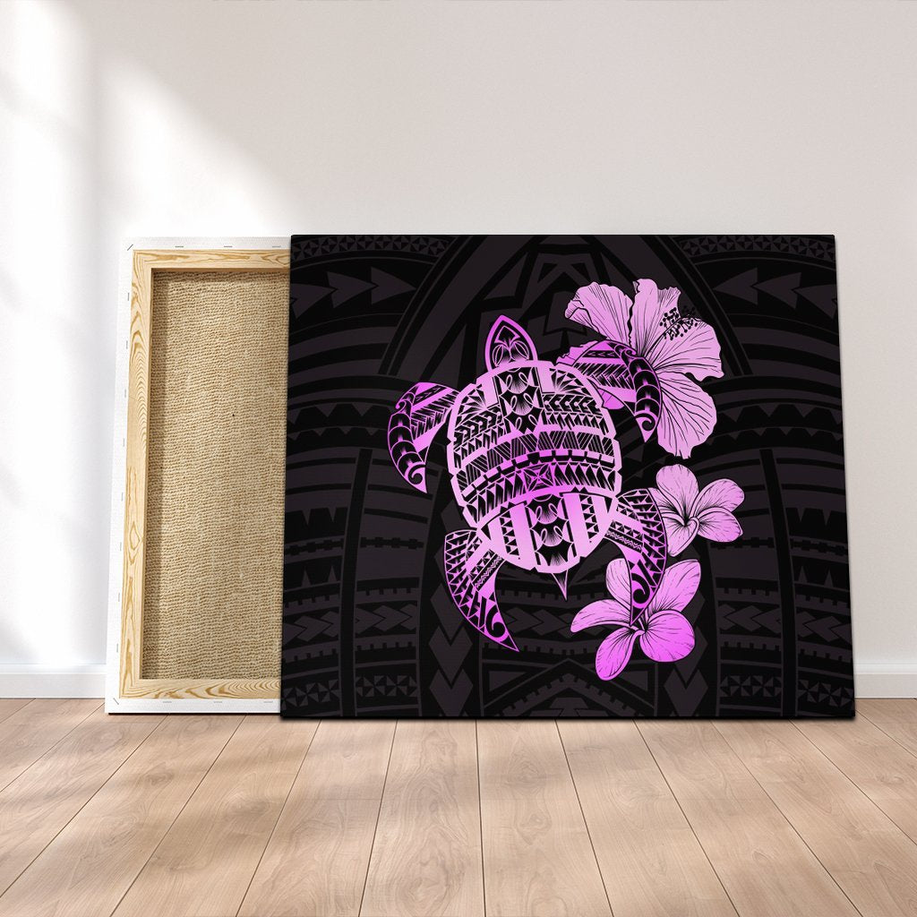 Hawaiian Kanaka Hibiscus Plumeria Mix Polynesian Turtle Canvas - Pink - AH Canvas Poly-cotton - Polynesian Pride