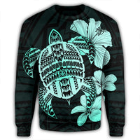Hawaiian Kanaka Hibiscus Plumeria Mix Polynesian Turtle Sweatshirt - Turquoise - AH - Polynesian Pride