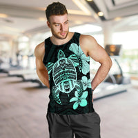 Hawaiian Kanaka Hibiscus Plumeria Mix Polynesian Turtle Tank Top - Turquoise - AH - Polynesian Pride