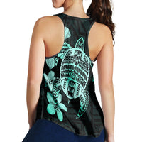 Hawaiian Kanaka Hibiscus Plumeria Mix Polynesian Turtle Racerback Tank - Turquoise - AH - Polynesian Pride