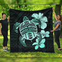 Hawaiian Kanaka Hibiscus Plumeria Mix Polynesian Turtle Premium Quilts - Turquoise - AH Black - Polynesian Pride