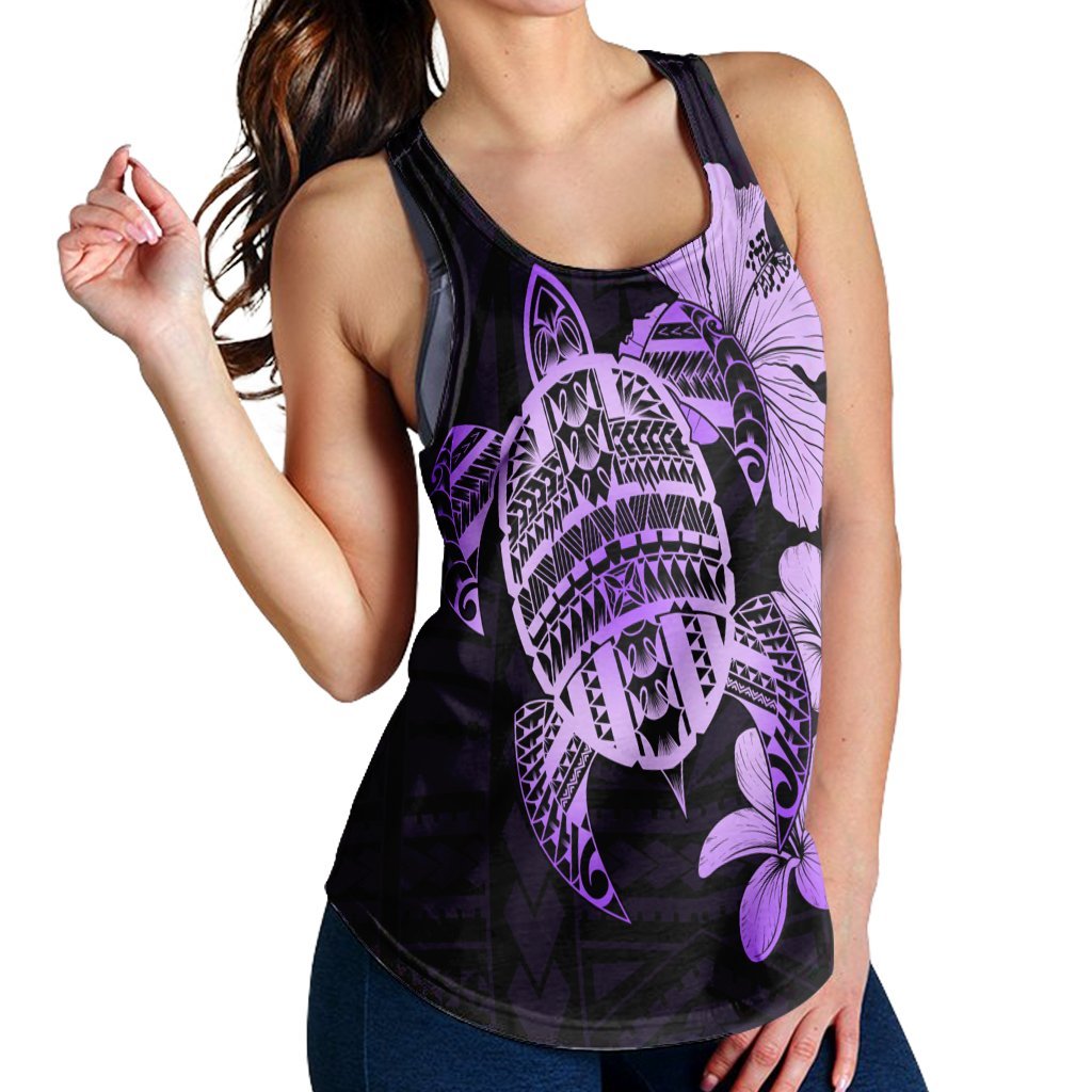 Hawaiian Kanaka Hibiscus Plumeria Mix Polynesian Turtle Racerback Tank - Violet - AH - Polynesian Pride