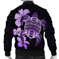 Hawaiian Kanaka Hibiscus Plumeria Mix Polynesian Turtle Bomber Jacket - Violet - AH - Polynesian Pride