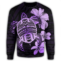 Hawaiian Kanaka Hibiscus Plumeria Mix Polynesian Turtle Sweatshirt - Violet - AH - Polynesian Pride