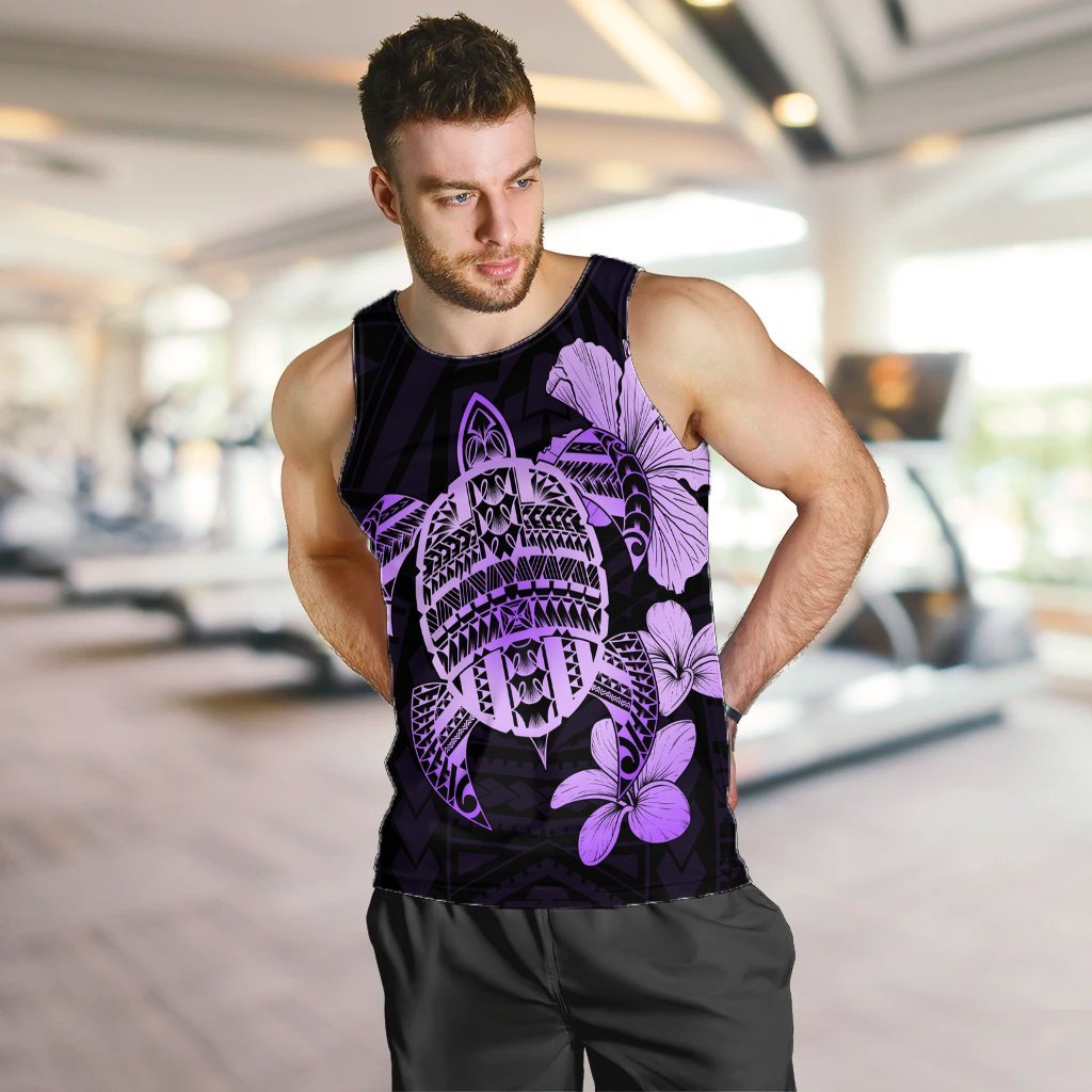 Hawaiian Kanaka Hibiscus Plumeria Mix Polynesian Turtle Tank Top - Violet - AH - Polynesian Pride