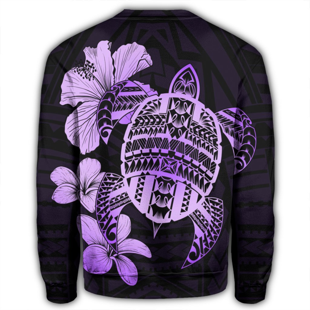 Hawaiian Kanaka Hibiscus Plumeria Mix Polynesian Turtle Sweatshirt - Violet - AH - Polynesian Pride