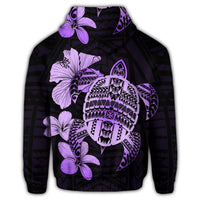 Hawaiian Kanaka Hibiscus Plumeria Mix Polynesian Turtle Zip Hoodie Violet - Polynesian Pride