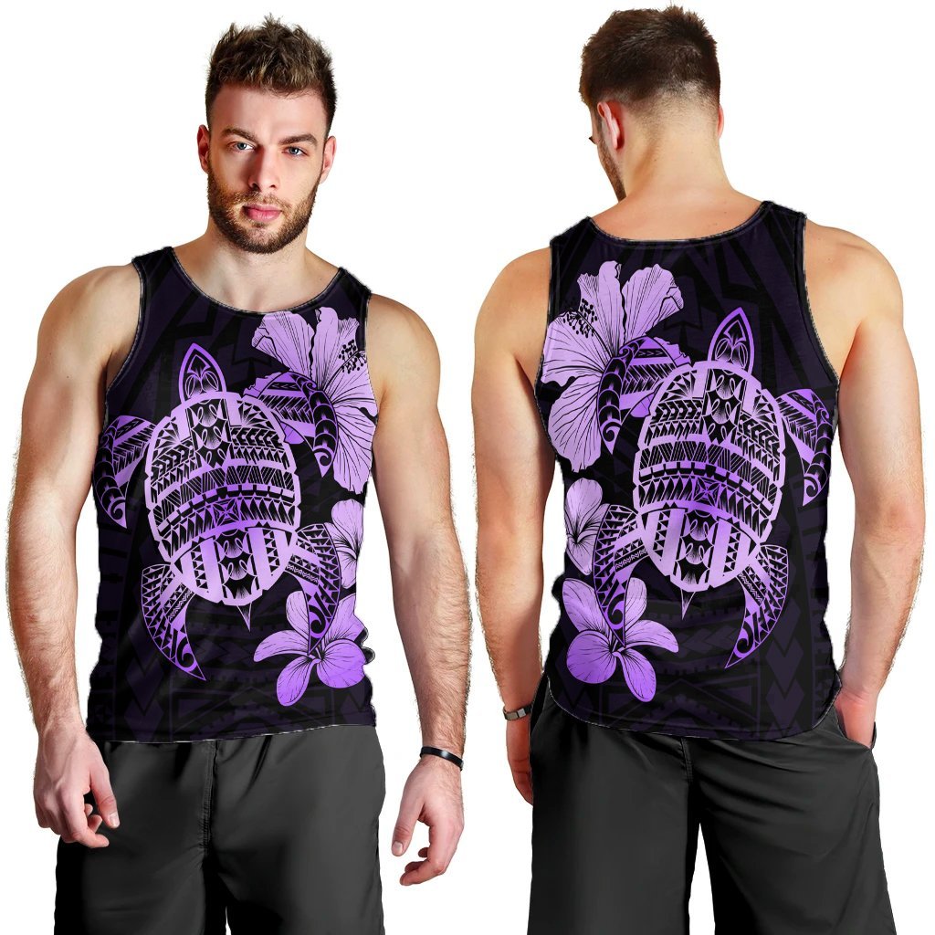 Hawaiian Kanaka Hibiscus Plumeria Mix Polynesian Turtle Tank Top - Violet - AH - Polynesian Pride
