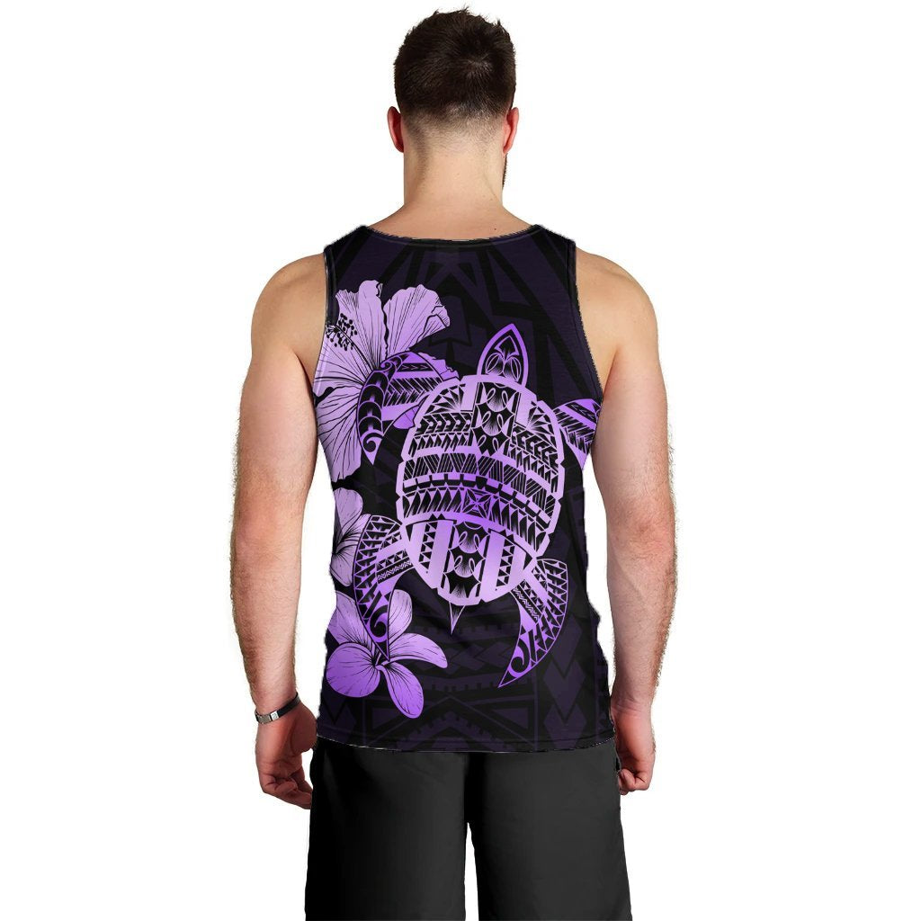 Hawaiian Kanaka Hibiscus Plumeria Mix Polynesian Turtle Tank Top - Violet - AH - Polynesian Pride