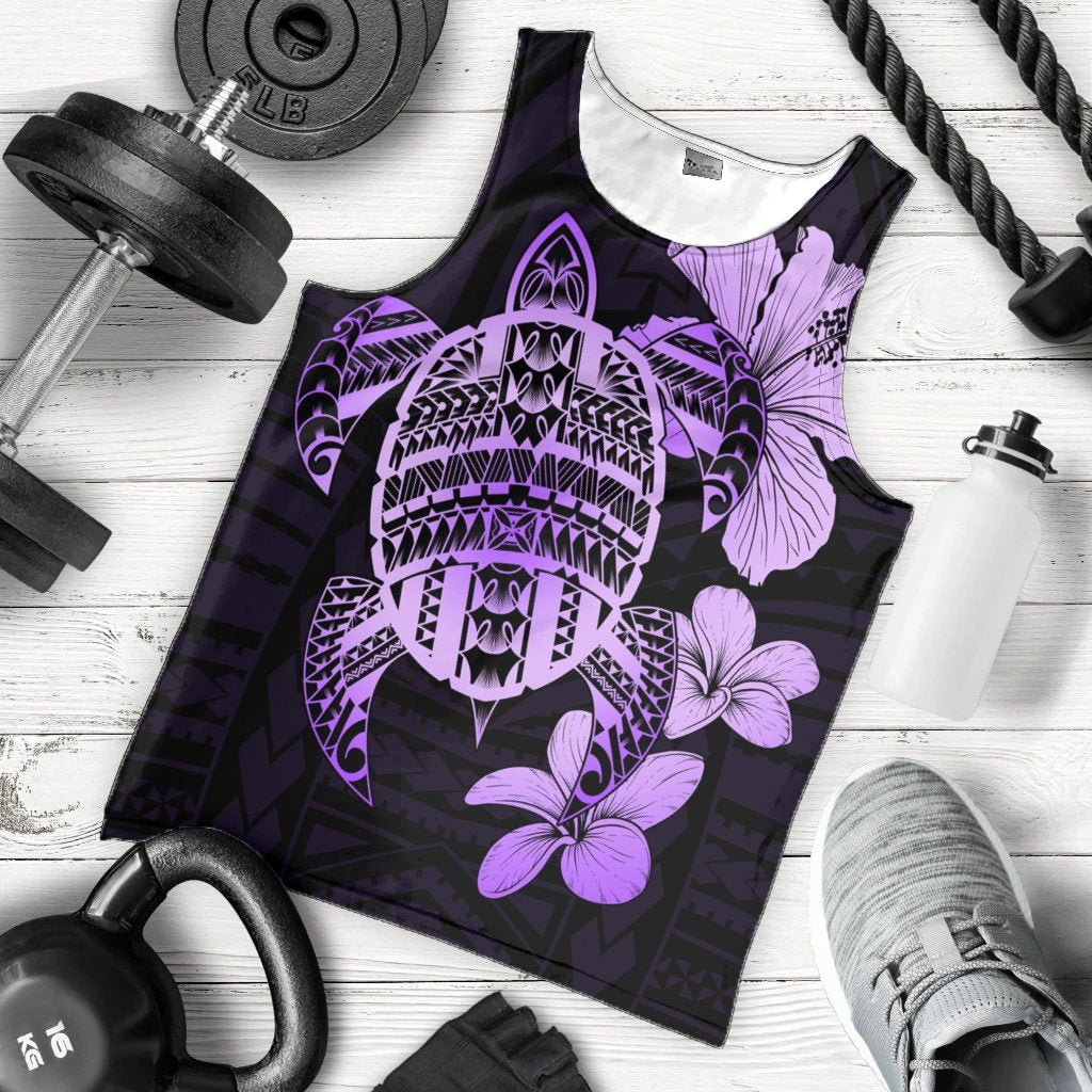 Hawaiian Kanaka Hibiscus Plumeria Mix Polynesian Turtle Tank Top - Violet - AH - Polynesian Pride